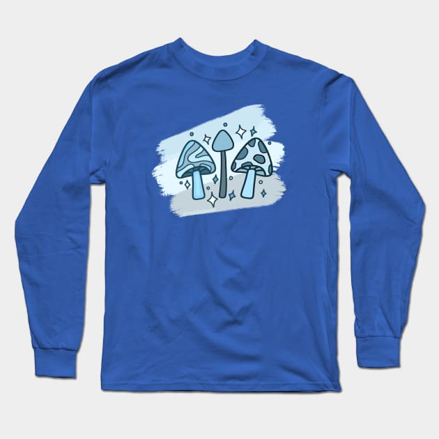 Blue Mushroom Long Sleeve T-Shirt by Maddie Doodle